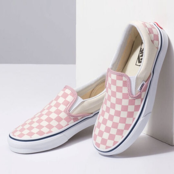 pink checkered slip ons
